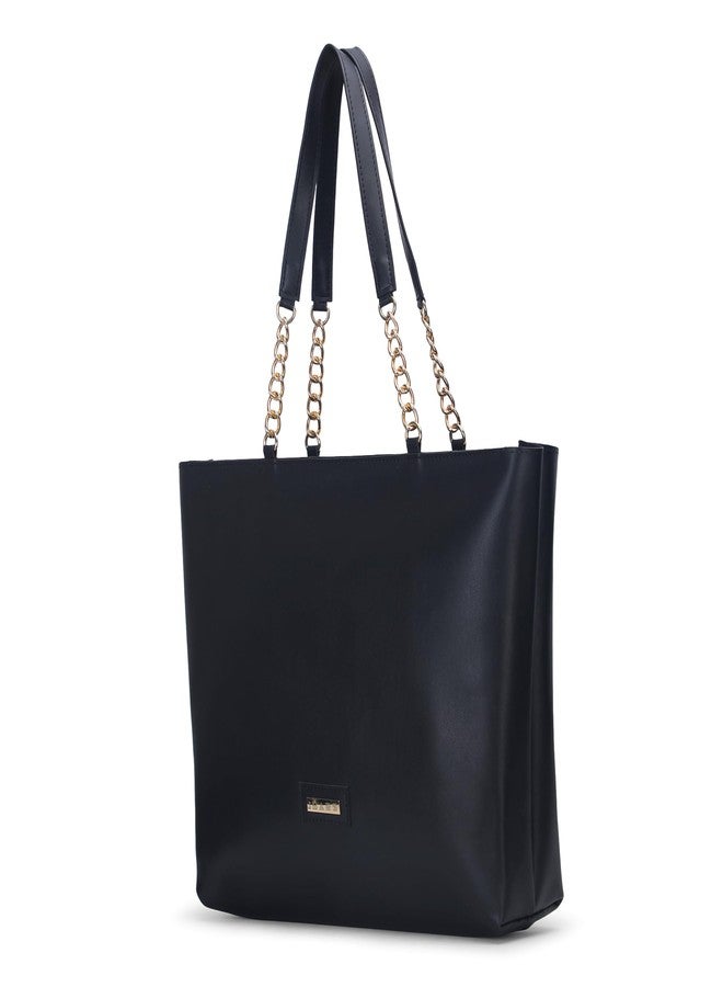 IMARS Women’s Large Tote Chain Black Bag | Vegan Leather Ladies Handbag (Black) - Image 5